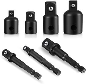 4/7PCS Impact Socket Adapter Set 1/4" 3/8" 1/2" SAE Drill Socket Adapter Set Square and Hex Drive for Impact Driver Wrench
