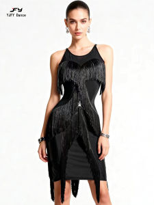 YJFY Dance | Summer National Standard Latin Dance Dress Black Fringe