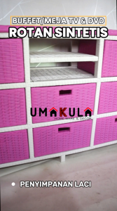 Rak Lemari Rotan Sintetis 8 Laci Bufet Buffet Meja TV 43 Inci Ruang Tamu Serbaguna Modern Minimalis