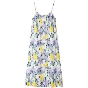 INMAN | Inman Floral Print Summer New Loose Comfortable Womens Dress Fairy Style A-Line Skirt Sleeveless Polyester Fabric Gown
