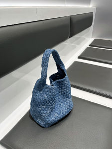 Trendy Bucket Bag Womens Summer New Denim Woven Crossbody Beach Handbag Soft Casual Single Shoulder Canvas Tote Bag