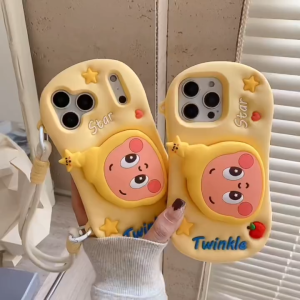 3D Telescopic Stand Cartoon Star Human Silicone Phone Case for iPhone 13 14 15 16 17 Pro Max Casing for iPhone 17 Pro Max Case