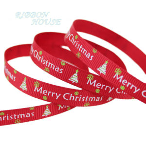 (25 yards/lot) Red printed grosgrain ribbon Merry Christmas satin ribbons wholesale