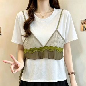 AIYITI | Lace Trimmed Two-in-One Sleeveless T-Shirt Plus Size