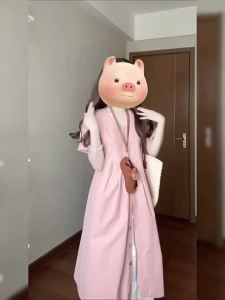 NIUVIES | Đầm Áo Sơ Mi Thiết Kế Màu Hồng Pháp