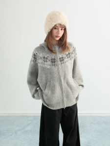 ARCG | Áo Cardigan Dày Hooded Họa Tiết Fair Isle Phong Cách Retro