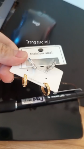 Bông tai Khuyên tai titan không gỉ khoen tròn đính đá trắng & vàng
