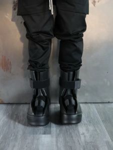 Xuan War RO Dark Magic Owens High Top Leather Boots with Velcro Closure Thick Sole Middle Heel Winter Punk Style Outdoor Boots