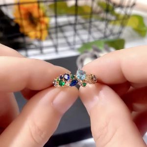 Huitan Modern Trendy Female Rings with Blue/Green Cubic Zirconia Luxury Accessories Daily Wear Party Fashion Jewelry for Women