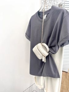 Elegant Pure Cotton Short Sleeve T-Shirt in Royal Blue Color Versatile Basic Style for Summer Season White Enhancing Design