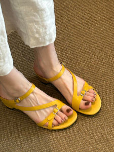 Genuine Leather Unique Open Toe Hidden Wedge Slip-on Sandals