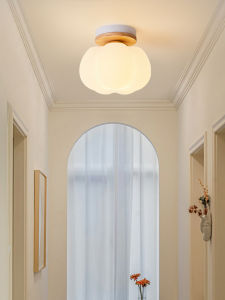 โคมไฟเพดานทางเข้าสไตล์โมเดิร์นมินิมอล โคมไฟไม้ทรงฟักทอง สำหรับห้องครัว ห้องน้ำ ระเบียง โคมไฟดูดซับแสง