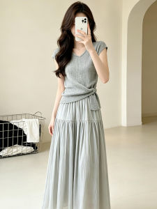 SENWA | Korean Style Elegant Summer Grey Two-Piece Dress