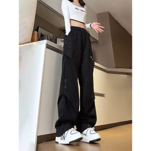Black Full Sky Star Casual Pants Women Men Spring Autumn Hiphop High Street Pleated Sport Pants Draping High Waist Wide Leg Pants