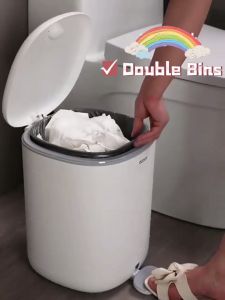 Ecoco Trash Bin with Foot Pedal and Lift Open 7L 11L Double Barrels Silent Closing Garbage Bin Container