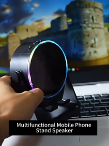 4sshop-ลำโพงบลูทูธ ลำโพงเหนี่ยวนำไร้สายพร้อมขาตั้งโทรศัพท์และไฟ RGB เสียงรอบทิศทาง HD ใช้งานร่วมกับโทรศัพท์มือถือได้
