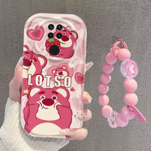 Redmi 10X 4G Silicone Phone Case Fun Strawberry Bear New Style M2003J15SC Trendy Cartoon Winnie Bear Protective Cover for Women with Lanyard