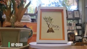 กรอบรูปไม้ 6x8 ผ่านกรอบรูปทำจากไม้แท้ กรอบรูปไม้ KF-0508 สีขาว-ส้ม