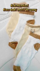 FYKS118 Kaos Kaki Motif Beruang Bear Garis Fashion Kaos Kaki Pendek Ankle Semata Kaki