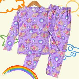 ชุดเด็ก ชุดใส่นอน ชุดใส่เล่น เด็กหญิงเด็กชาย ลายหมูเด้ง ผ้านิ่มๆสีสดสีไม่ตกบางเบาใส่สบาย แขนยาว+ขายาว(ย+ย)หมูเด้งขวดนม