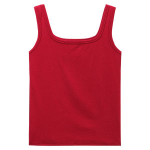 Áo Vest Không Tay Cổ Chữ U Ôm Vừa Vặn Màu Đỏ Cho Nữ Mùa Thu 2025 Áo Khoác Ngoài Ngắn Thường Ngày Không Có Đệm Ngực