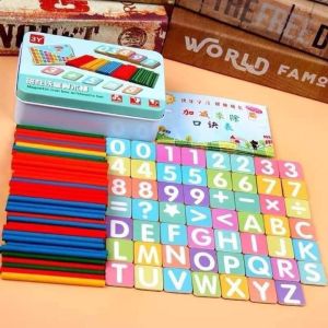 Bộ ghép số và que tính kèm dấu bằng gỗ giúp bé học toán