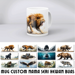Mug Custom 12 Binatang Buas 325ml – Ilustrasi Watercolor Gahar & Artistik