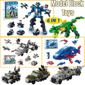 Six-in-One Small Particle Building Block Toy Tank/Dinosaur/Military Special Police Model Childrens Intellective Toys