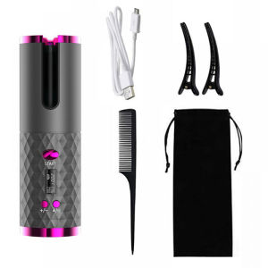 เครื่องม้วนผมเซรามิกไร้สายอัตโนมัติ ชาร์จผ่าน USB พกพาสะดวก พร้อมหน้าจอ LED แสดงอุณหภูมิ ระดับมืออาชีพ