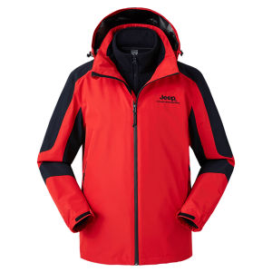 Jeep | Jeep Three-in-One Detachable Womens Outdoor Climbing Suit Red冲锋衣男新年外套 Breathable Waterproof Warm Windproof