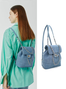 Mini Denim Bucket Bag Double Shoulder Chain Backpack INS Blogger School Style HIATUS Brand Soft Handle Commuter Style Pure Color