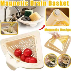 Aitemay 3pcs Triangle Magnetic Sink Drain Basket Kitchen Sink Corner Rack Detachable Kitchen Leftovers Garbage Collector Fruit Storage Drain Basket