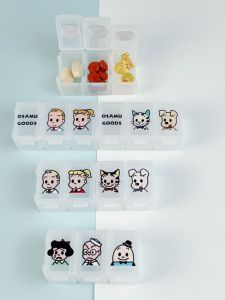 Japanese Boy Girl Cat Dog Detachable Pill Box 7 Days Capsule Pill Fish Oil Stud Earrings Storage Box