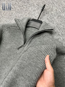 Zipper Turtleneck Sweater Mens Autumn and Winter Thickened Sweater Mens Clothing Pullover Loose Line Clothes Hemming Trendy Pure Color