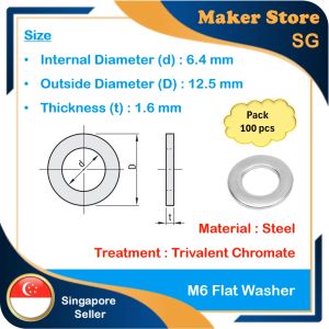Steel Flat Washer M6 (Pack : 100 pcs)