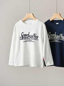 Pure Cotton Flocking Letter T-Shirt Childrens Summer Style round Neck Long Sleeve Base Shirt for Boys And Girls