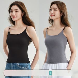 MiiOW | Áo ba lỗ Modal Catwoman dành cho nữ mùa hè 2025 Áo ba lỗ cổ chữ V màu trắng che vai đôi Áo ba lỗ cơ bản thoải mái