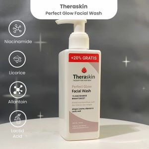 Theraskin BPOM Perfect Glow Facial Wash 240ml - Sabun cuci muka dengan niacinamide licorice dan lactic acid untuk kulit wajah tampak lebih cerah