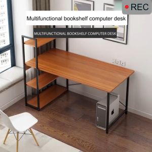 120CM Meja belajar Computer Study Table With Side Bookshelves  Simple Office Table With Book Shelf Multipurpose Shelf Table Home Office Desk 桌子
