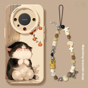 Huawei Mate70Pro Womens Edition Phone Case Silicone Full Cover Anti-Fall Soft Shell Matte Finish Cute Cat Bracelet New Model