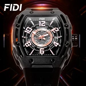 FIDI Luxury Mens Mechanical Watch Hollow Dial Tourbillon Square Case Fashionable Business Sport Waterproof Automatic Watches