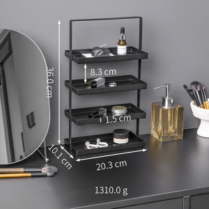 ชั้นวางเครื่องสำอางแบบสี่ชั้นหรูหรา ชั้นวางของสำหรับโต๊ะแต่งหน้า ชั้นวางของเก็บของหลายชั้น ชั้นวางของเก็บของสำหรับนาฬิกา เครื่องประดับ เครื่องประดับ เจาะลึก