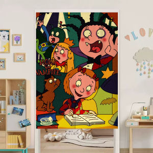 Retro Cartoon Door Curtain Partition Curtain Home Bedroom No Punching Privacy Curtain Childrens Room Half Curtain Bathroom Hanging Curtain