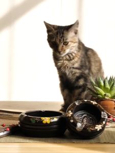 ตลับไม้เพ้นท์ลายดอก ที่เขียบุหรีไม้ ติดนิเกิลกันไฟ แบบกลม ขนาด 3"4"5"6"Ashtray