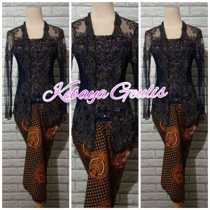 set kebaya wisuda modern kebaya kutubaru full payet dan rok batik lilit