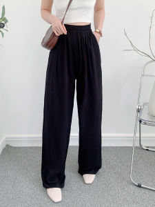 กางเกงขายาวผ้าคอตตอนไหมทรงหลวมสบายๆ สำหรับผู้หญิงไซส์ใหญ่ ทรงตรง ยาวถึงพื้น กางเกงขายาวผ้าฝ้ายเทียม ทรงหลวม ฤดูร้อนปี 2025