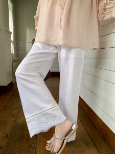 Wide Leg Pants Embroidered Raseel Straight Cut Drawstring Womens Clothing Slimming Loose Fit Casual Trousers High Waist Long Pants