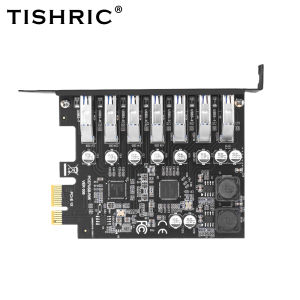 TISHRIC PCIe 1X Đến 7 USB 3.0 Thẻ Mở Rộng HUB Bộ Điều Khiển Bổ Sung Khe Cắm PCI Express Cho Phần Cứng PC