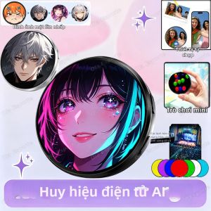 Huy Hiệu Điện Tử Anime Màn Hình Cảm Ứng LED Đèn Cầu Vồng Ảnh GIF Video Game Huy Hiệu Điện Tử Thông Minh Có Chức Năng Camera Dành Cho Người Lớn