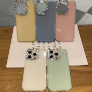 Diamond bow lens frame jelly case for iPhone 11 12 13 14 15 16 Pro Max Plus Simple anti fall protective cover for iPhone16 case casing